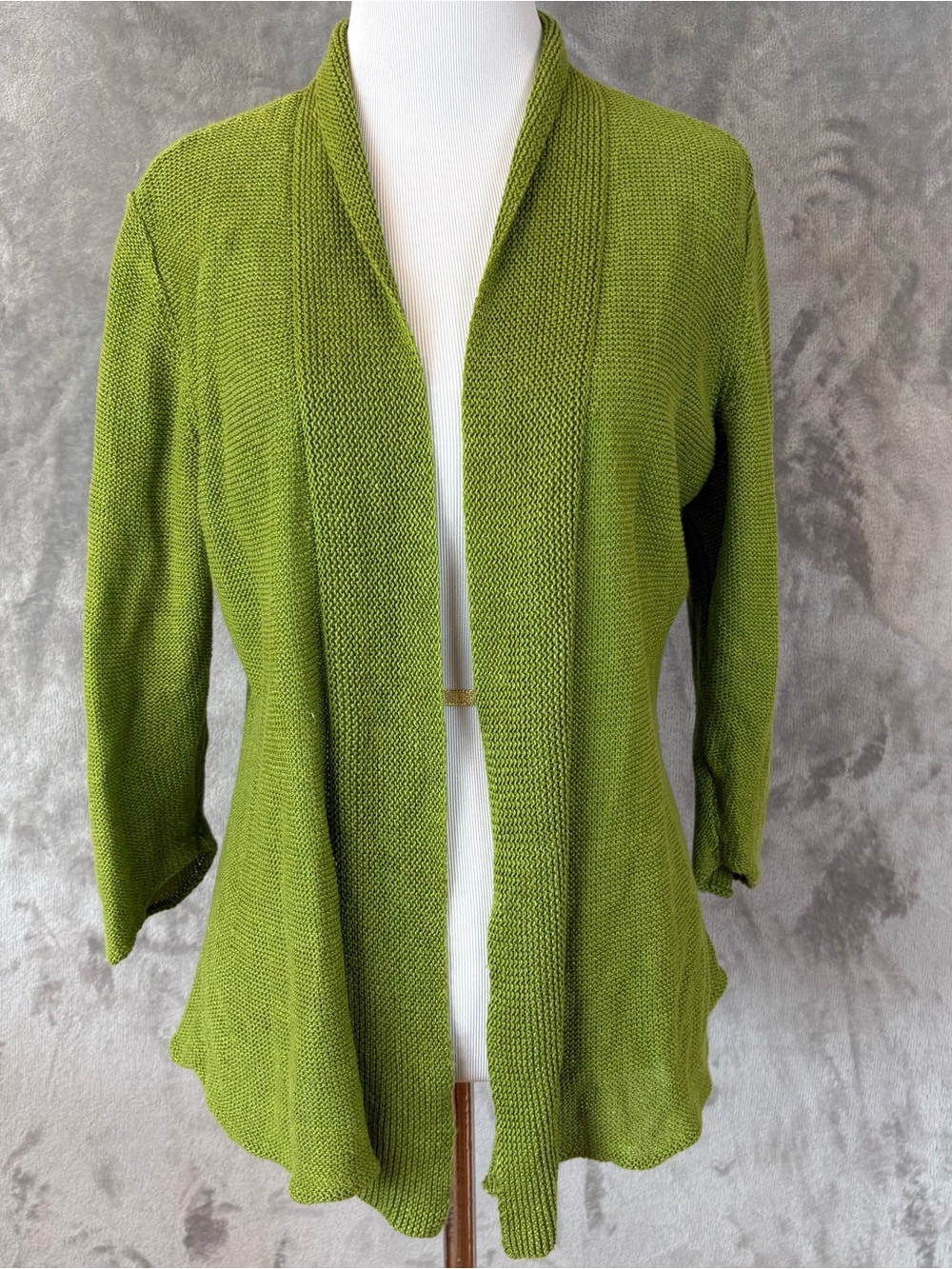 Eileen Fisher Lime Green Open Front Cardigan Sweater Knit Draped Size S